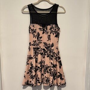 Black Mesh & Blush Floral Fit-and-Flare Dress